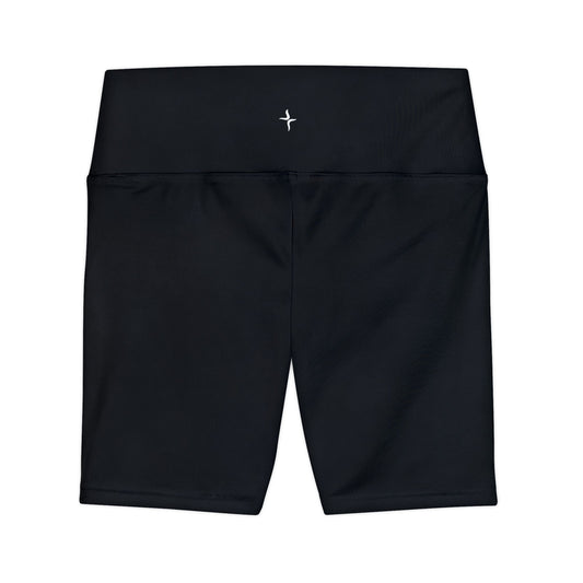 Women's Black High-Waist Workout Shorts — Minimal Logo Yoga & Running Bike Shorts