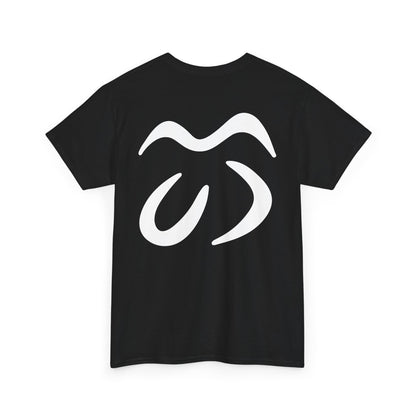 Minimalist Logo Tee — Black Cotton T-Shirt with White Abstract Emblem