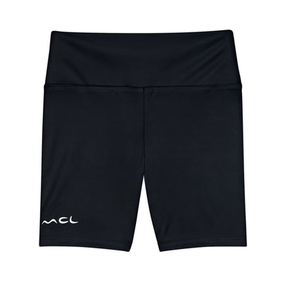 Women's Black High-Waist Workout Shorts — Minimal Logo Yoga & Running Bike Shorts
