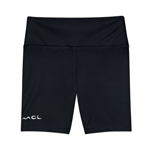 Women's Black High-Waist Workout Shorts — Minimal Logo Yoga & Running Bike Shorts