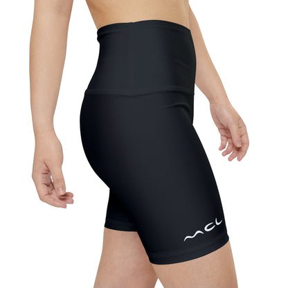 Women's Black High-Waist Workout Shorts — Minimal Logo Yoga & Running Bike Shorts