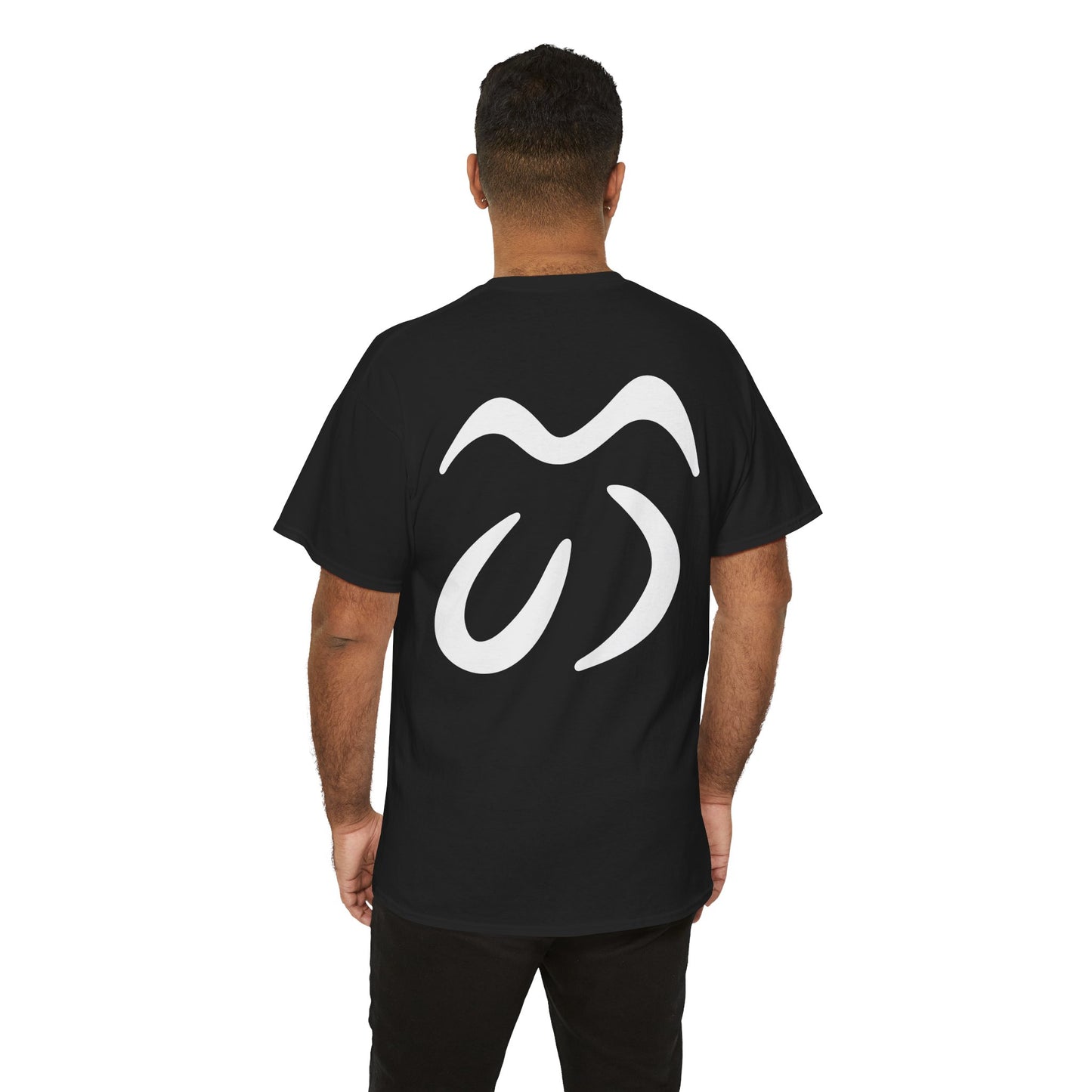 Minimalist Logo Tee — Black Cotton T-Shirt with White Abstract Emblem