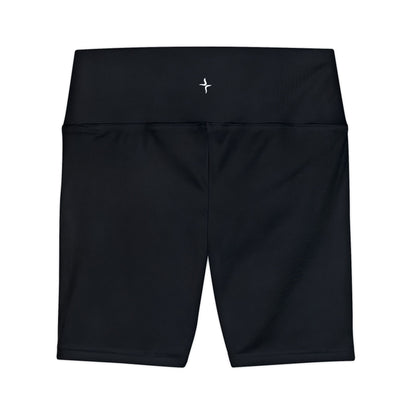 Women's Black High-Waist Workout Shorts — Minimal Logo Yoga & Running Bike Shorts