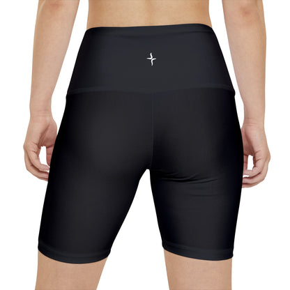 Women's Black High-Waist Workout Shorts — Minimal Logo Yoga & Running Bike Shorts