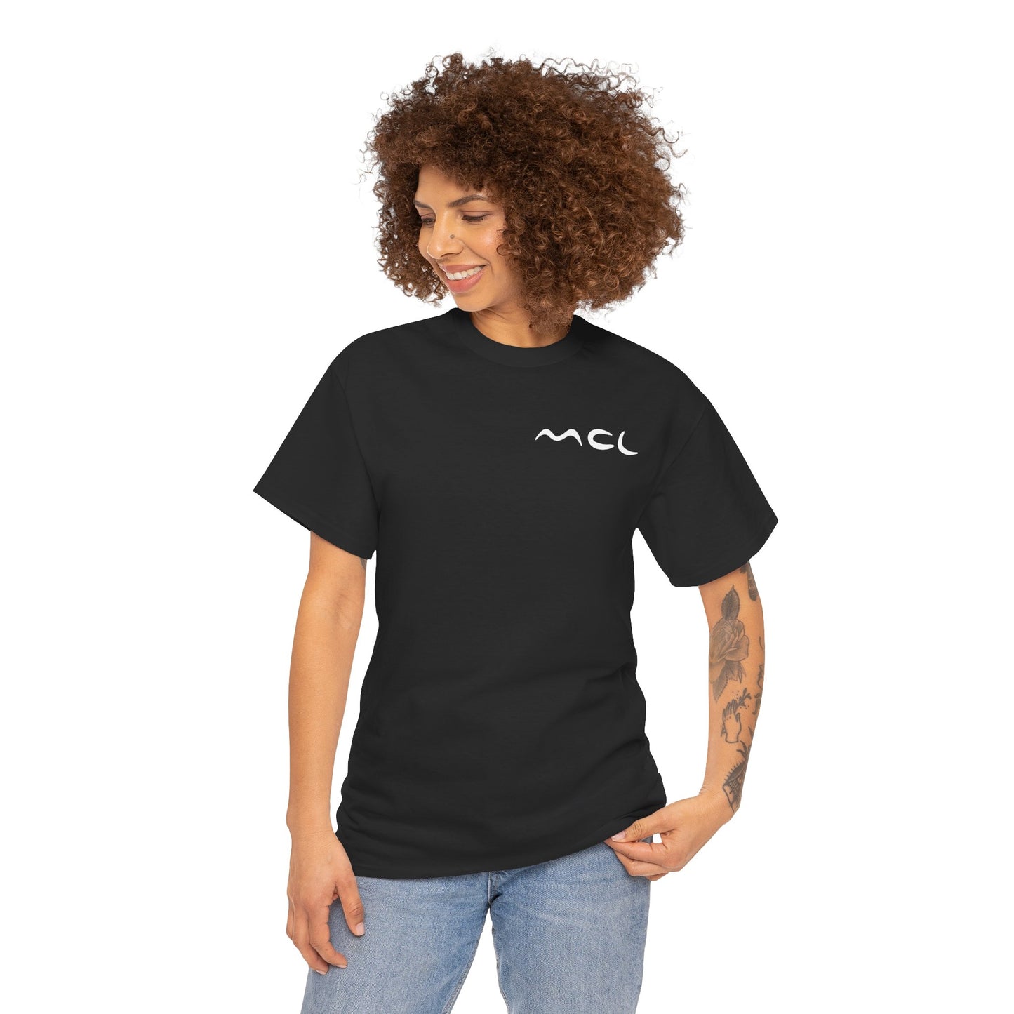 Minimalist Logo Tee — Black Cotton T-Shirt with White Abstract Emblem