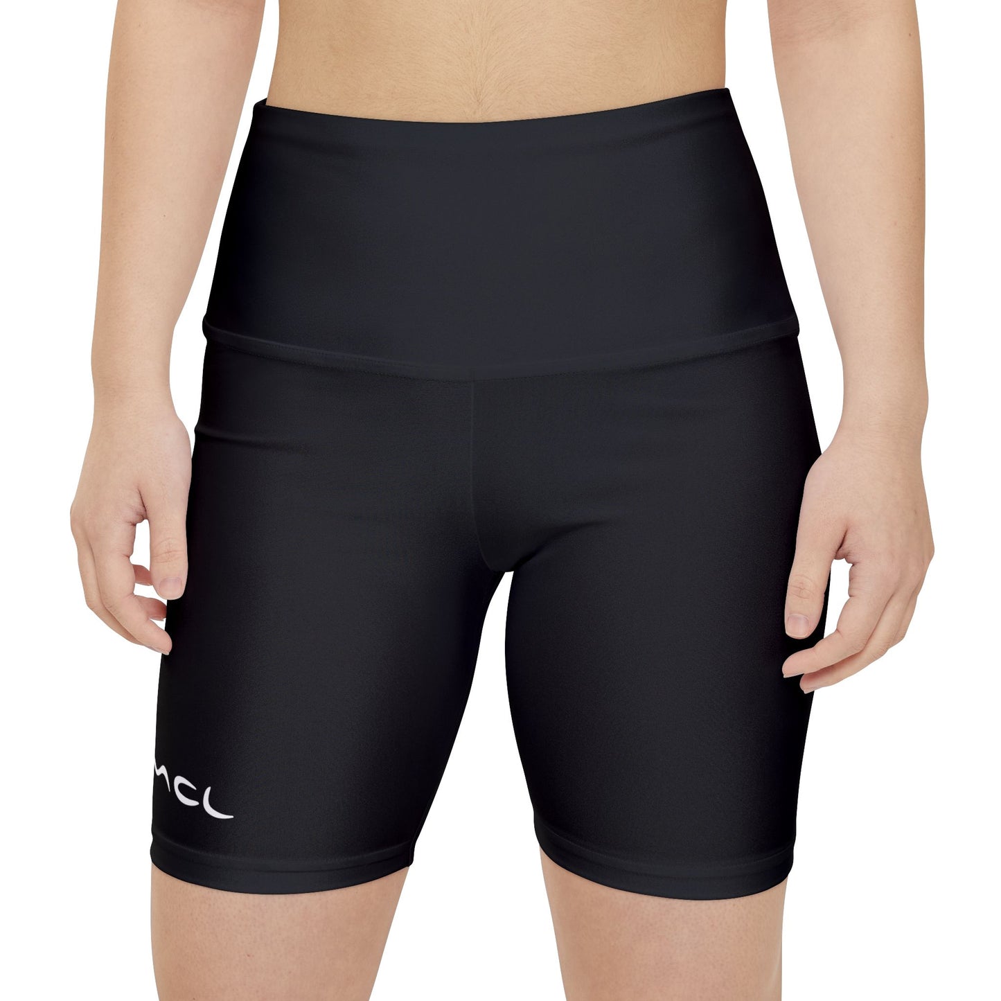 Women's Black High-Waist Workout Shorts — Minimal Logo Yoga & Running Bike Shorts