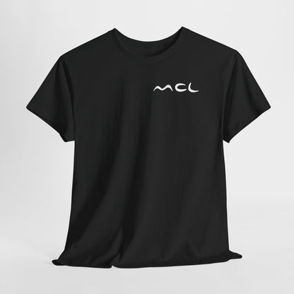 Minimalist Logo Tee — Black Cotton T-Shirt with White Abstract Emblem
