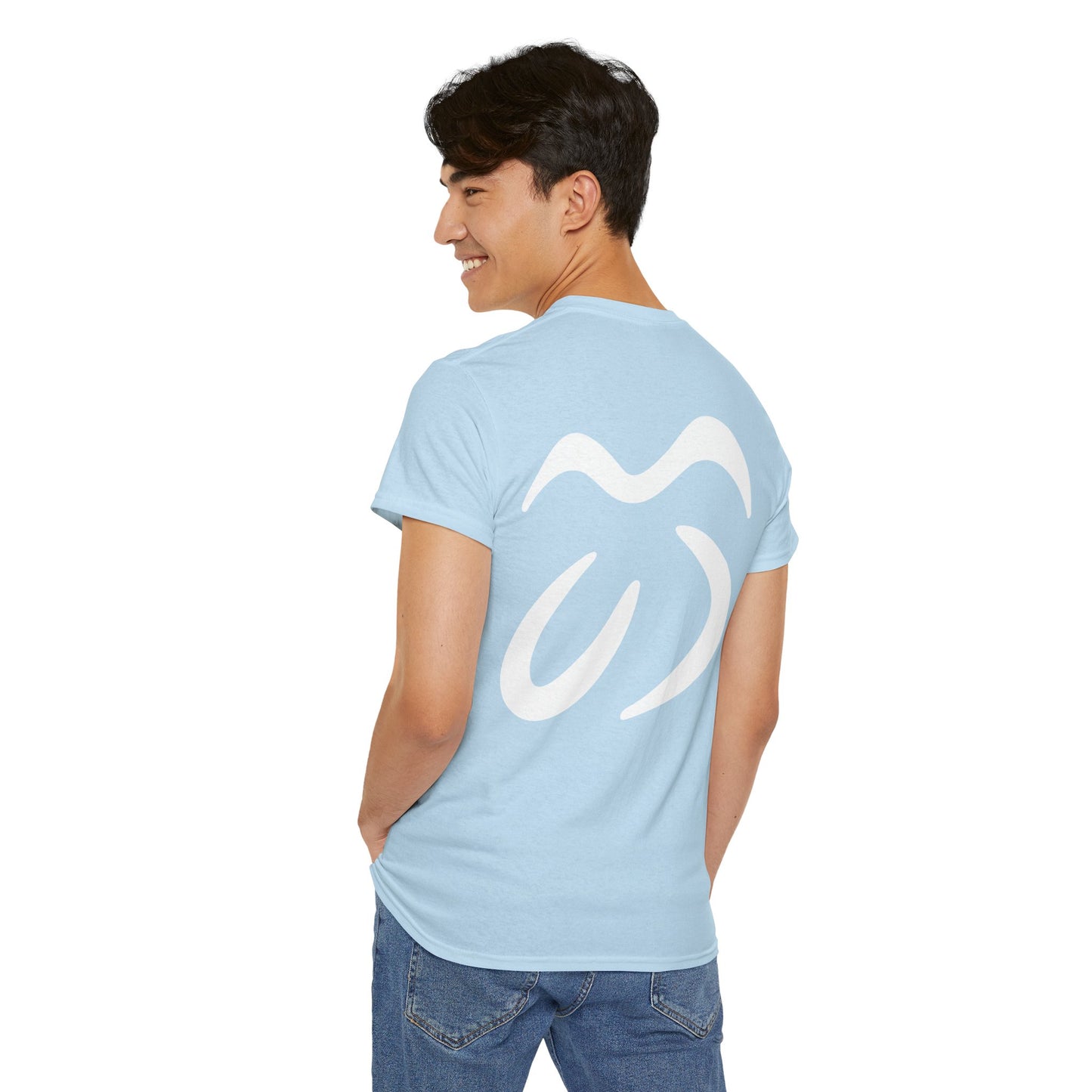 Minimalist Logo Tee — Black Cotton T-Shirt with White Abstract Emblem