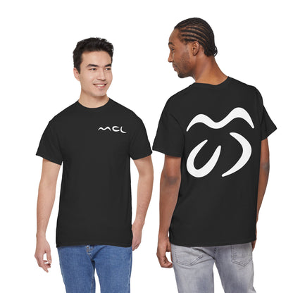 Minimalist Logo Tee — Black Cotton T-Shirt with White Abstract Emblem